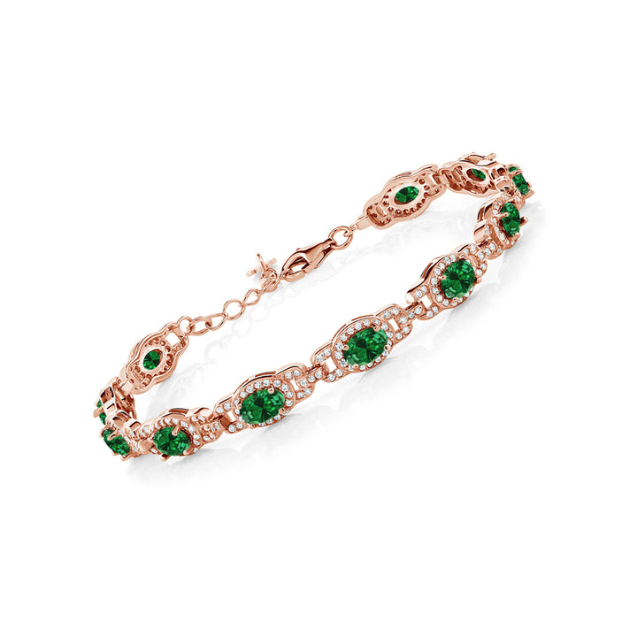 Gem Stone King 18K Rose Gold Plated Silver Oval Gemstone Birthstone Tennis Bracelet for Women | Oval 6X4MM | 7 Inch + 1 Inch Extender | Jewelry Gifts for Mom Wife Her