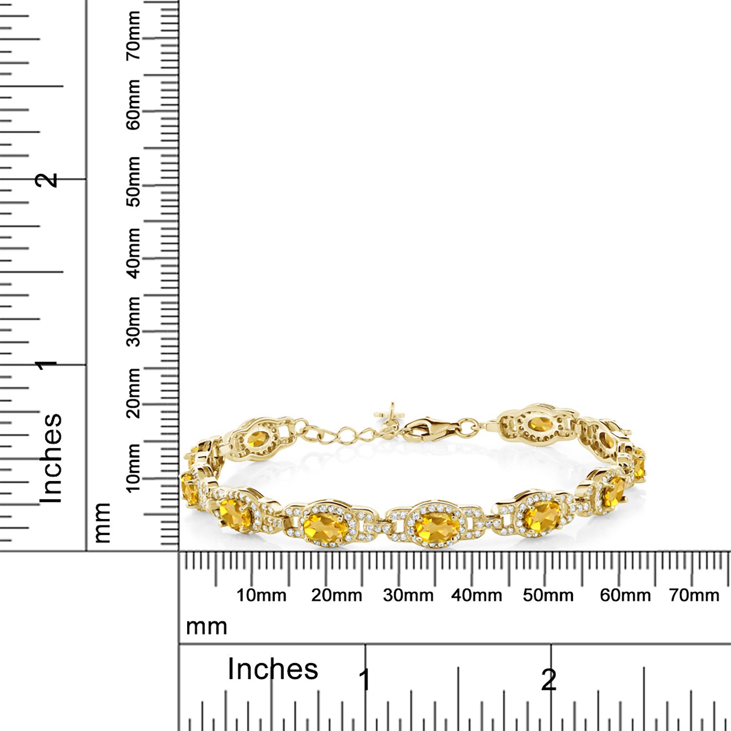 18K Yellow Gold Plated Silver Oval Yellow Citrine Tennis Bracelet For Women (8.55 Cttw, Gemstone Birthstone, 7 Inch with 1 Inch Extender)