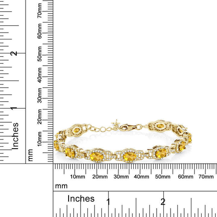 18K Yellow Gold Plated Silver Oval Yellow Citrine Tennis Bracelet For Women (8.55 Cttw, Gemstone Birthstone, 7 Inch with 1 Inch Extender)