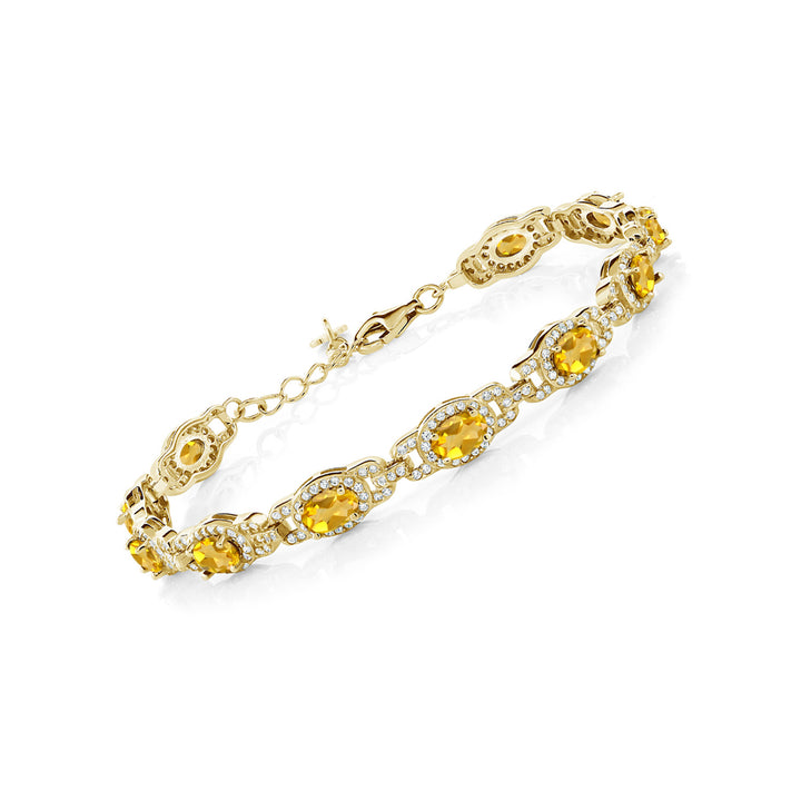 18K Yellow Gold Plated Silver Gemstone Birthstone Tennis Bracelet for Women | Oval 6X4MM | 7 Inch + 1 Inch Extender | Jewelry Gift for Her Mom Wife