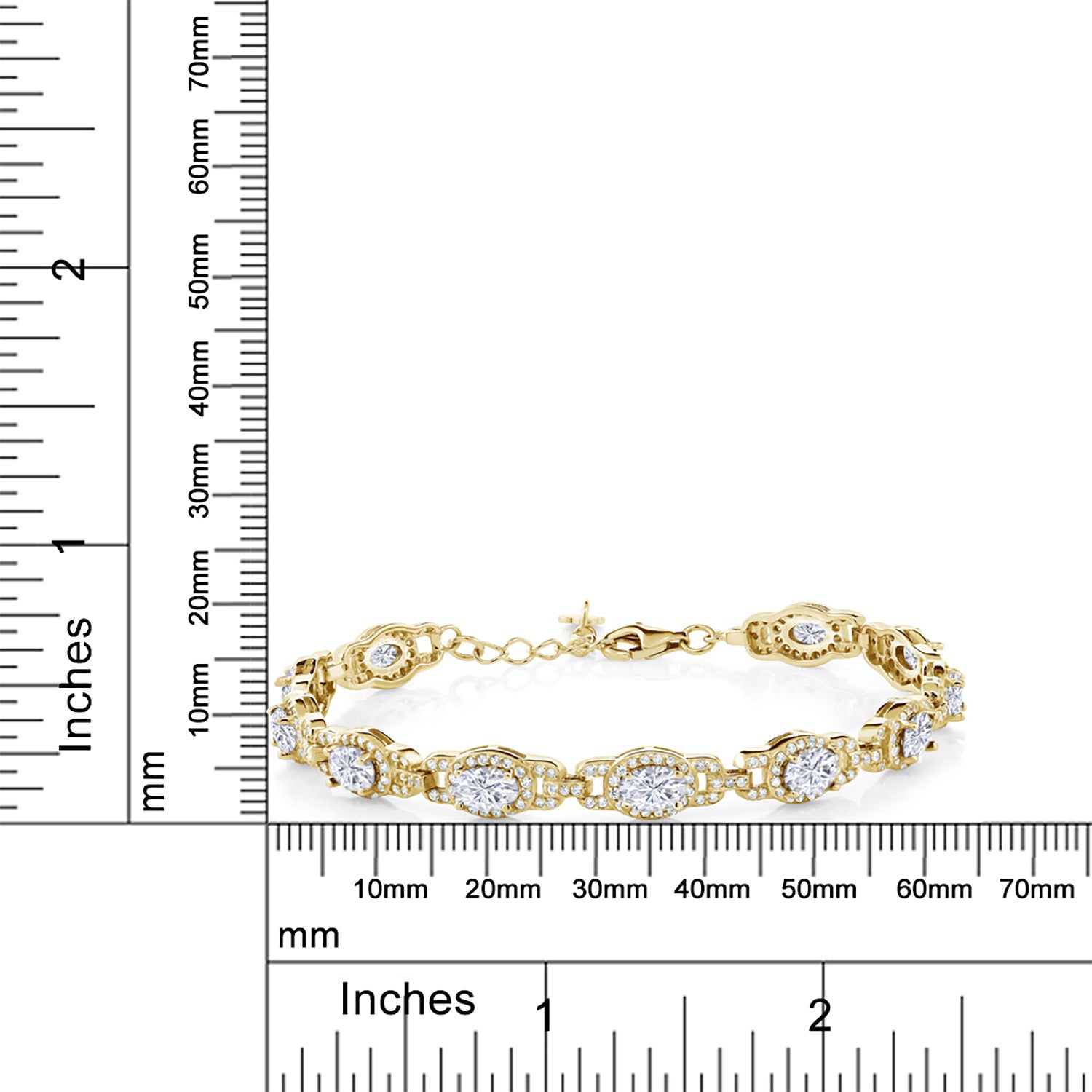 18K Yellow Gold Plated Silver White Moissanite Tennis Bracelet For Women (9.10 Cttw, 7 Inch with 1 Inch Extender)