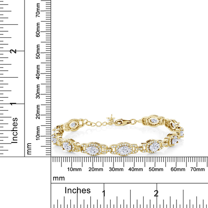 18K Yellow Gold Plated Silver White Moissanite Tennis Bracelet For Women (9.10 Cttw, 7 Inch with 1 Inch Extender)