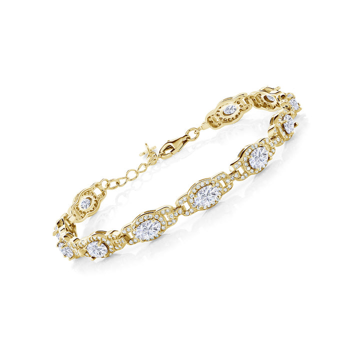 Gem Stone King 18K Yellow Gold Plated Silver Gemstone Birthstone Tennis Bracelet for Women | Oval 6X4MM | 7 Inch + 1 Inch Extender | Jewelry Gift for Her Mom Wife