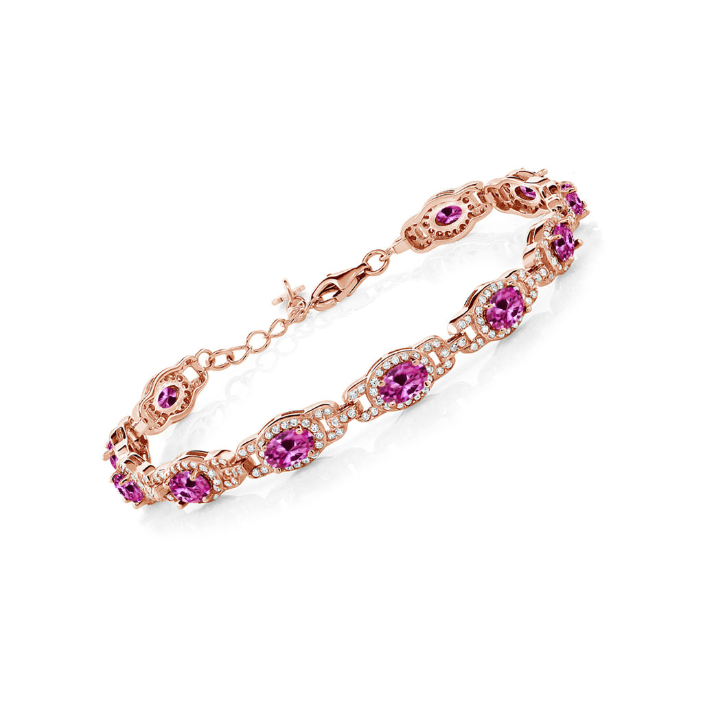 Pink Created Sapphire_Bracelet in 18K Rose Gold Plated Silver