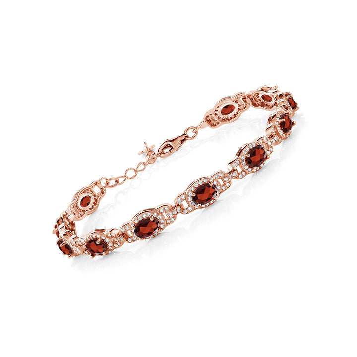 Gem Stone King 18K Rose Gold Plated Silver Oval Gemstone Birthstone Tennis Bracelet for Women | Oval 6X4MM | 7 Inch + 1 Inch Extender | Jewelry Gifts for Mom Wife Her