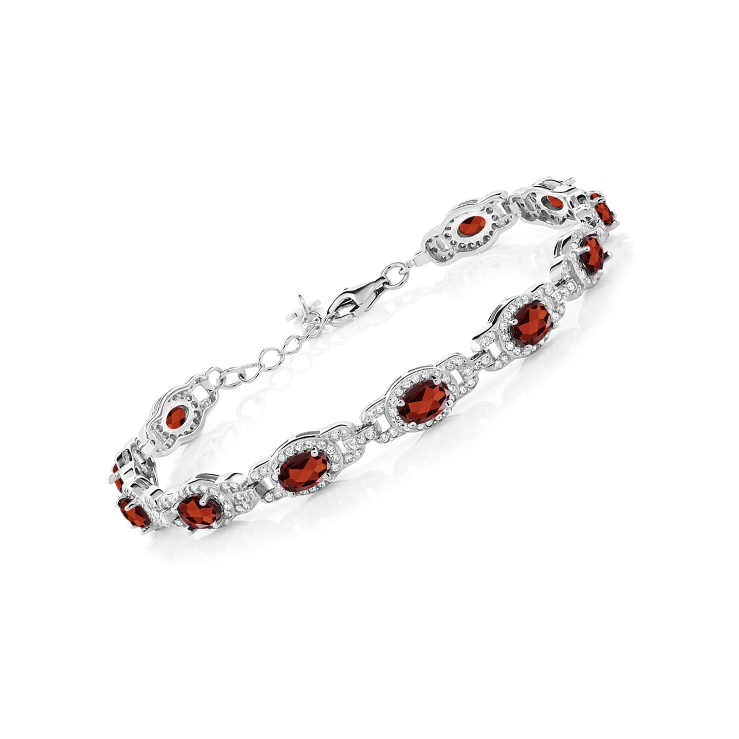 925 Sterling Silver Red Garnet Tennis Bracelet For Women (9.87 Cttw, Gemstone Birthstone, 7 Inch With 1 Inch Extender)