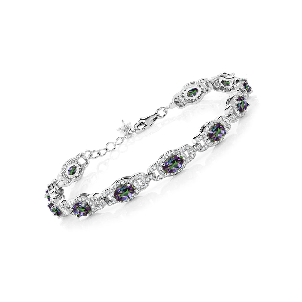 Gem Stone King 7-14 Cttw Oval Gemstone Birthstone Tennis Bracelet For Women | 925 Sterling Silver | Oval 6X4MM | 7 Inch With 1 Inch Extender | Fine Jewelry Gifts for Women Her Mom Wife