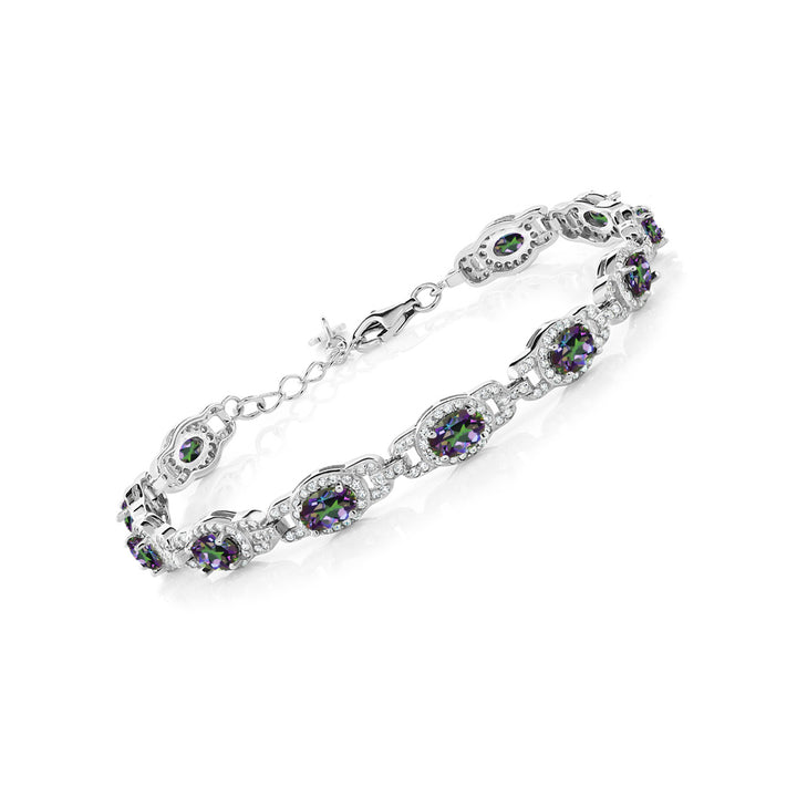Gem Stone King 7-14 Cttw Oval Gemstone Birthstone Tennis Bracelet For Women | 925 Sterling Silver | Oval 6X4MM | 7 Inch With 1 Inch Extender | Fine Jewelry Gifts for Women Her Mom Wife