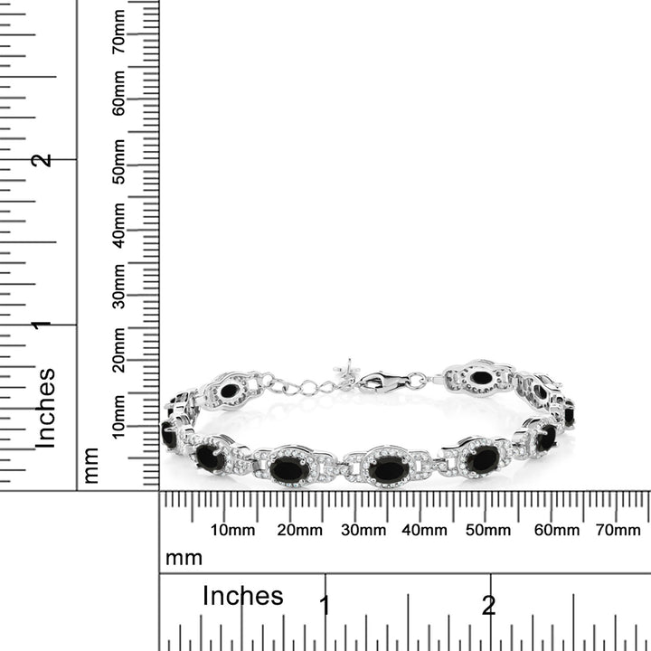 925 Sterling Silver Black Onyx Tennis Bracelet For Women (8.00 Cttw, Gemstone Birthstone, Oval 6X4MM, 7 Inch With 1 Inch Extender)