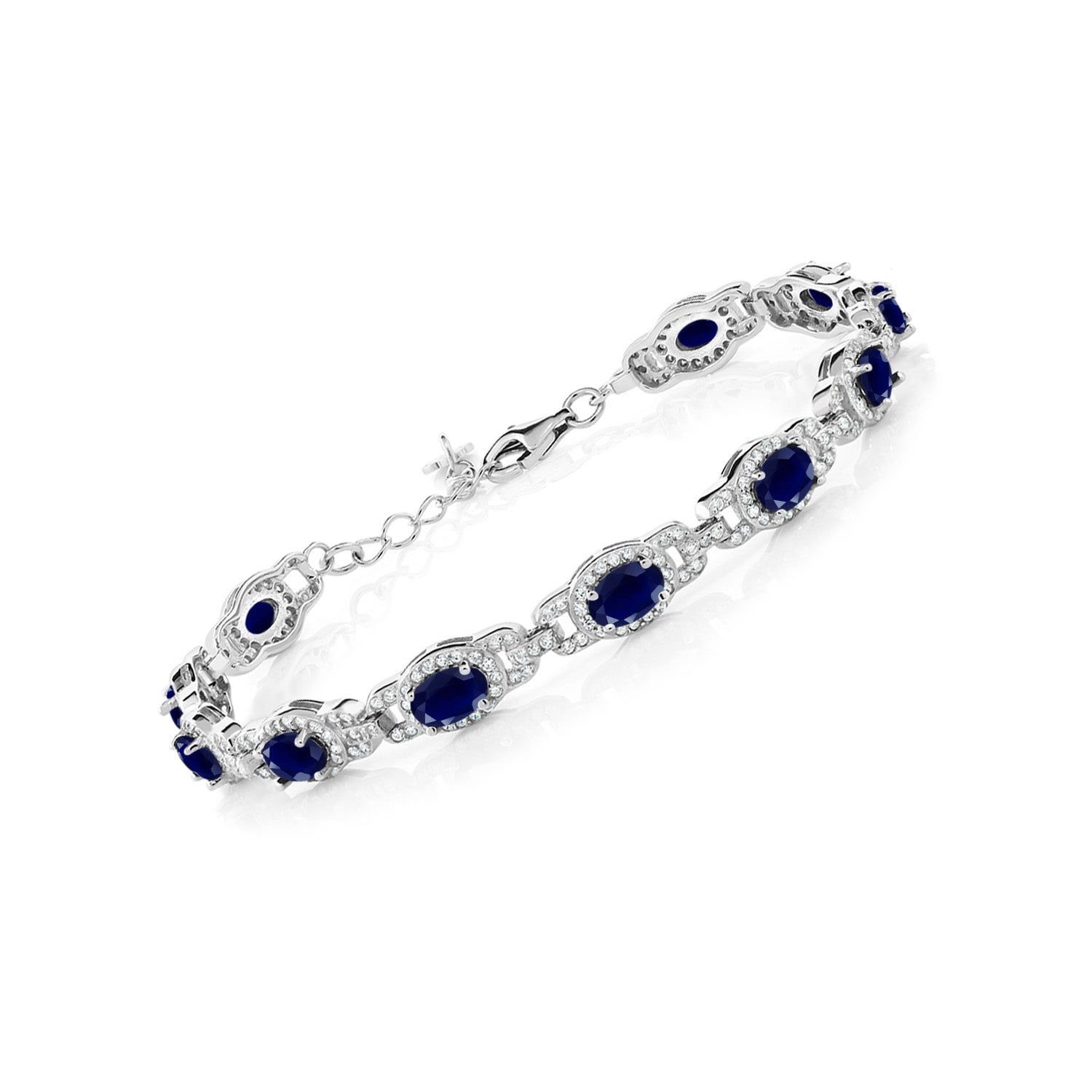 925 Sterling Silver Blue Sapphire Tennis Bracelet For Women (9.71 Cttw, Gemstone Birthstone, 7 Inch with 1 Inch Extender)