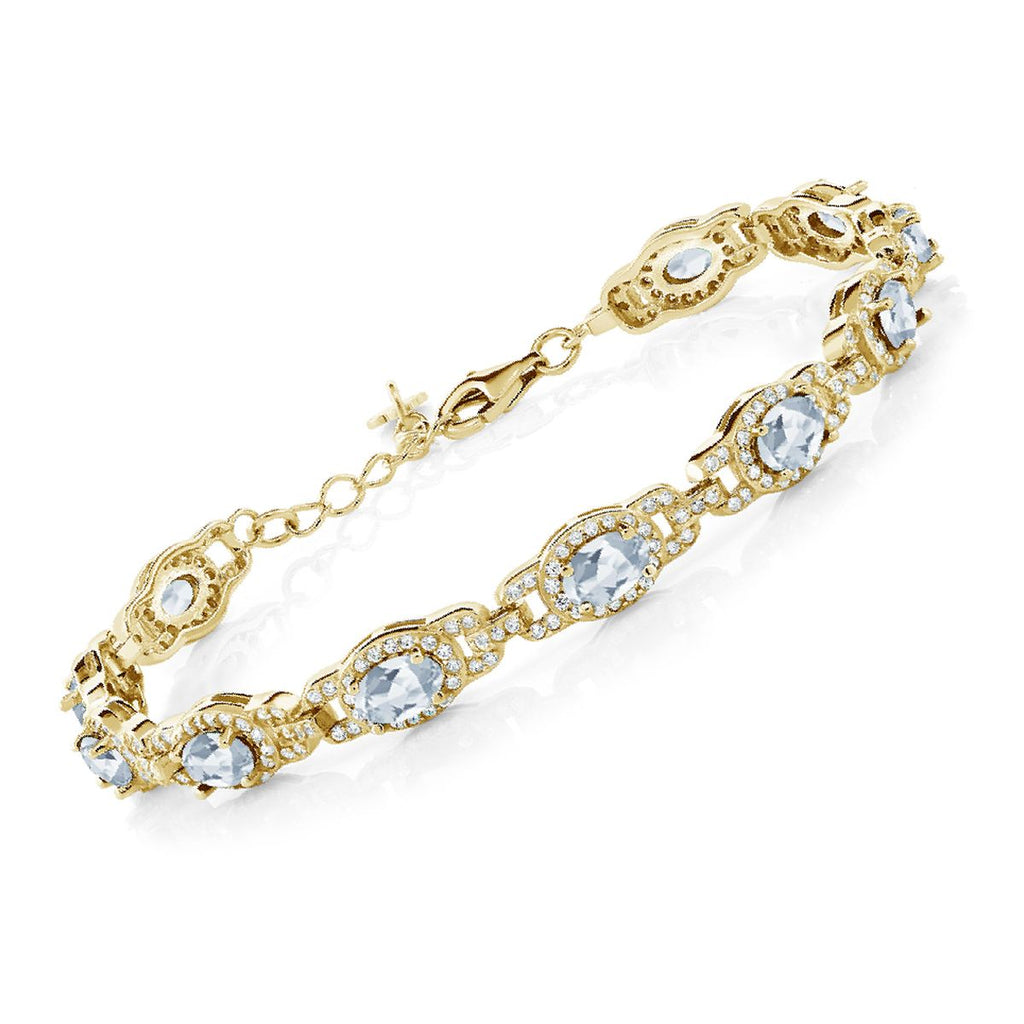 Gem Stone King 18K Yellow Gold Plated Silver Gemstone Birthstone Tennis Bracelet for Women | Oval 6X4MM | 7 Inch + 1 Inch Extender | Jewelry Gift for Her Mom Wife