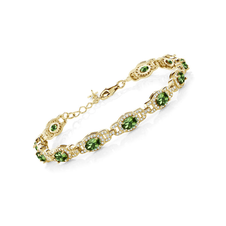18K Yellow Gold Plated Silver Gemstone Birthstone Tennis Bracelet for Women | Oval 6X4MM | 7 Inch + 1 Inch Extender | Jewelry Gift for Her Mom Wife