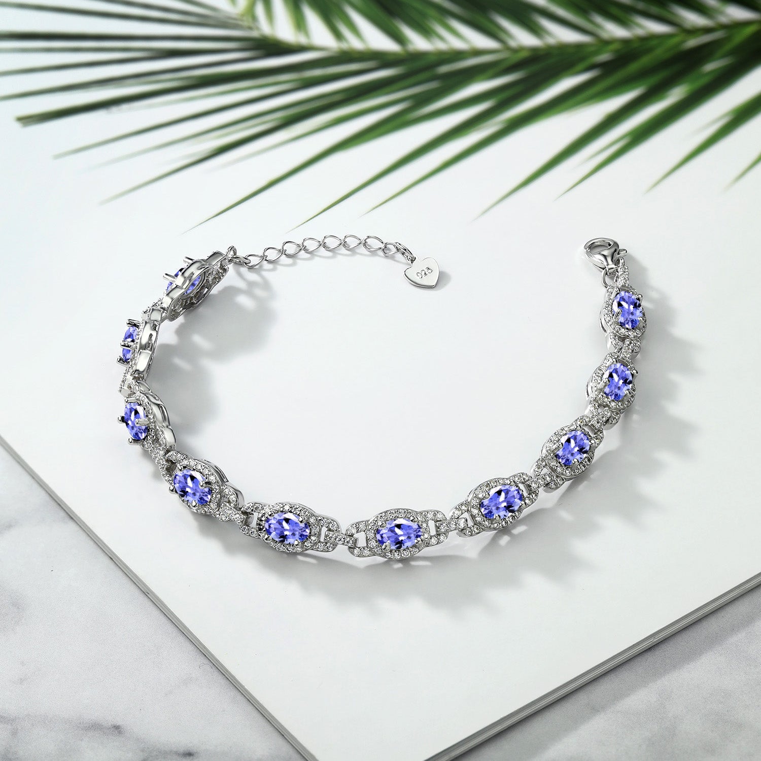 925 Sterling Silver Blue Tanzanite Tennis Bracelet For Women (8.55 Cttw, Gemstone Birthstone, 7 Inch with 1 Inch Extender)