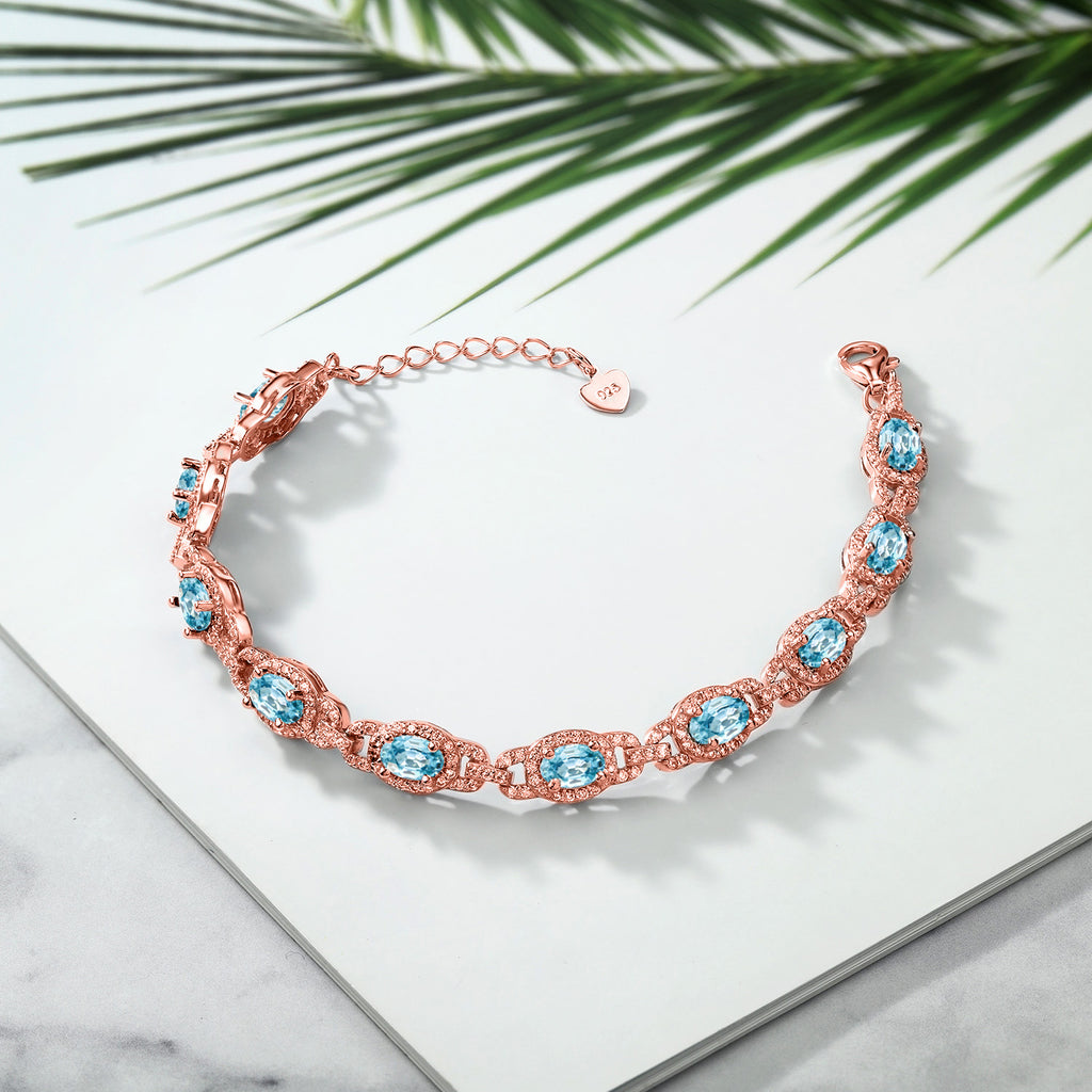 Blue Zircon_Bracelet in 925 Rose Gold Plated Silver