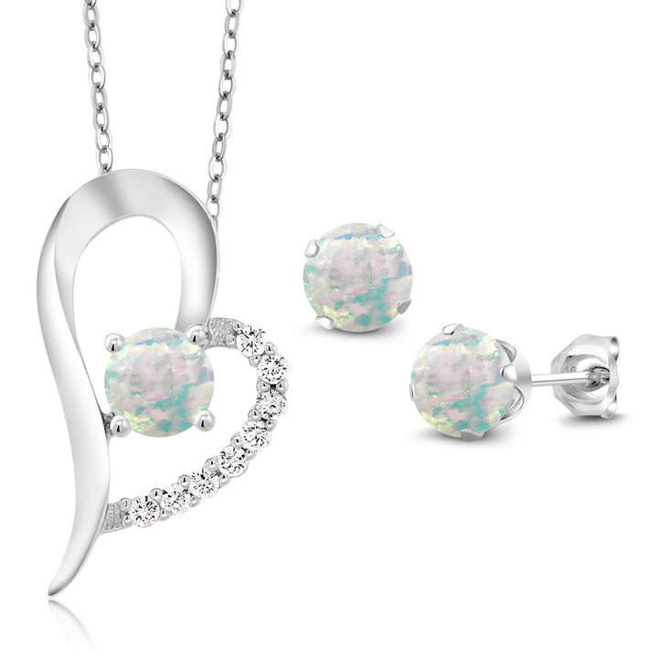 White Opal - October_Pendant Earrings Set in 925 Sterling Silver