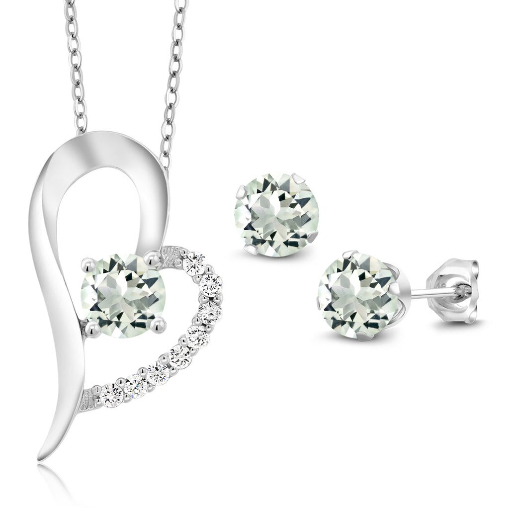 Prasiolite_Pendant Earrings Set in 925 Sterling Silver