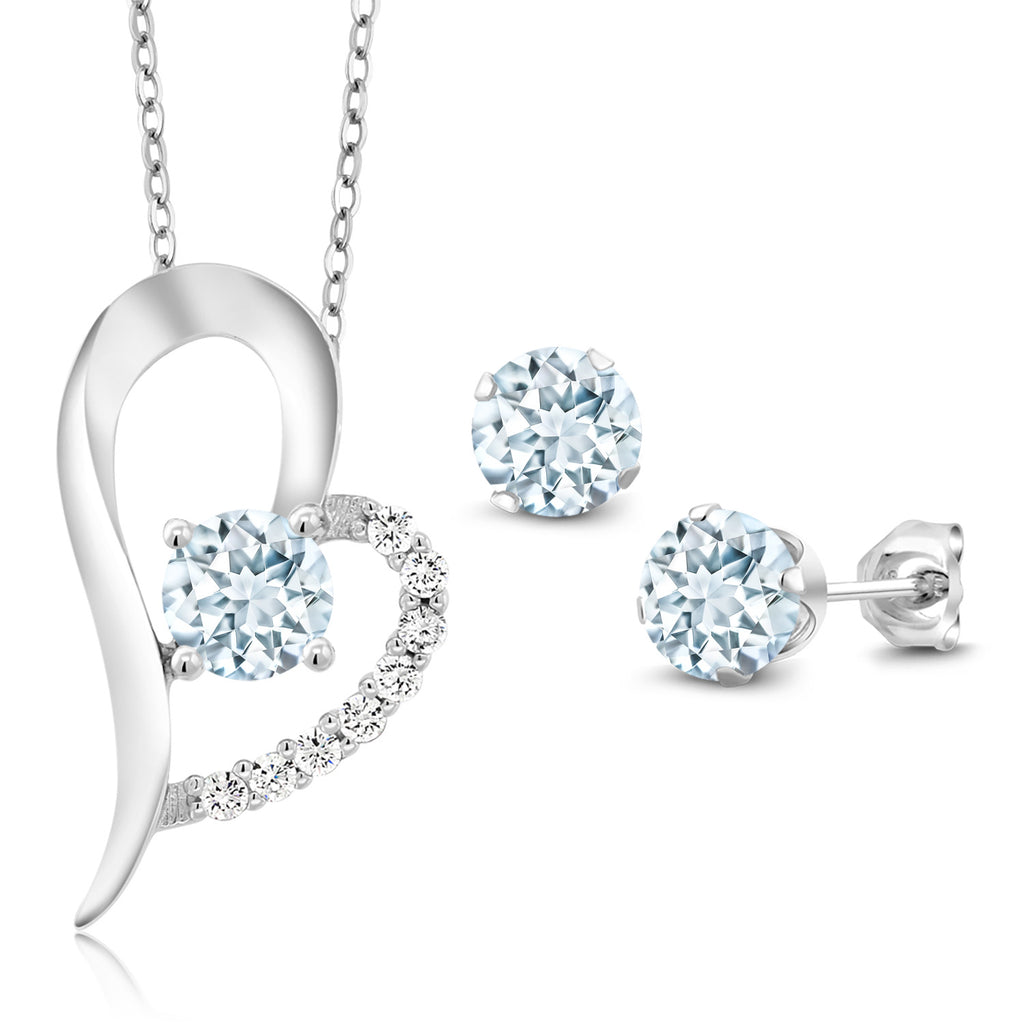 Aquamarine - March_Pendant Earrings Set in 925 Sterling Silver