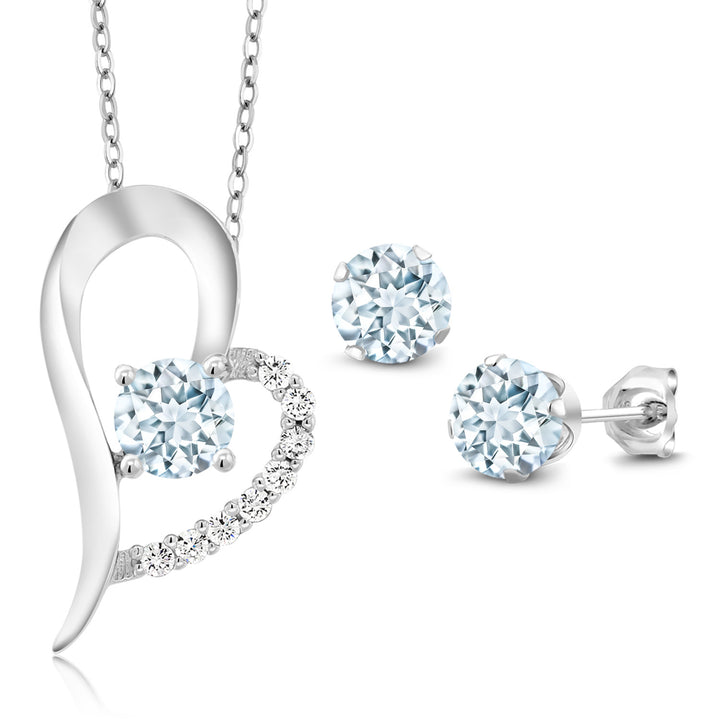 Aquamarine - March_Pendant Earrings Set in 925 Sterling Silver