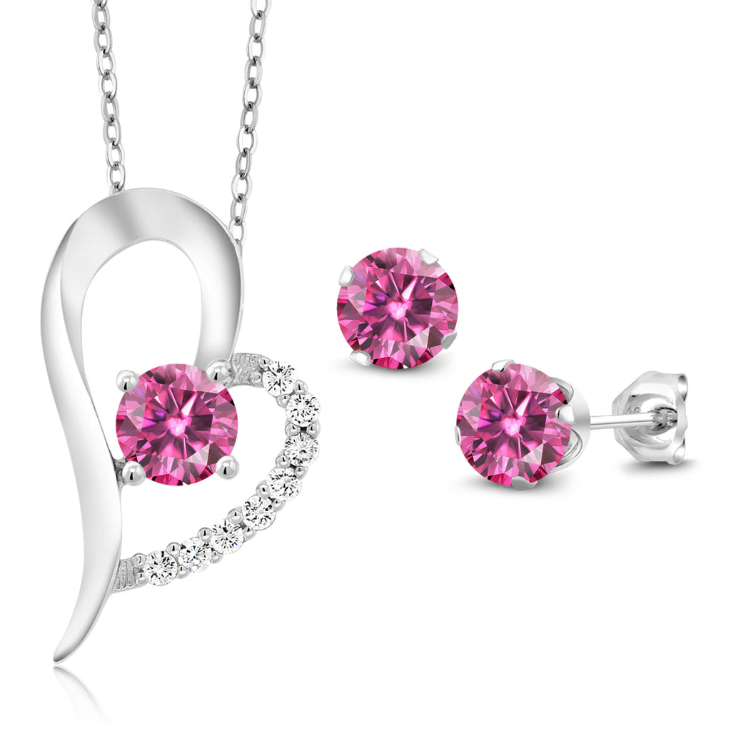 Pink Moissanite - April_Pendant Earrings Set in 925 Sterling Silver