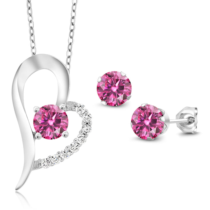 Pink Moissanite - April_Pendant Earrings Set in 925 Sterling Silver