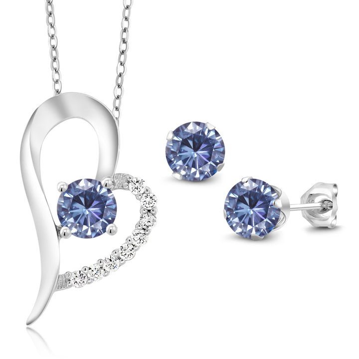 Persian Blue Moissanite - April_Pendant Earrings Set in 925 Sterling Silver