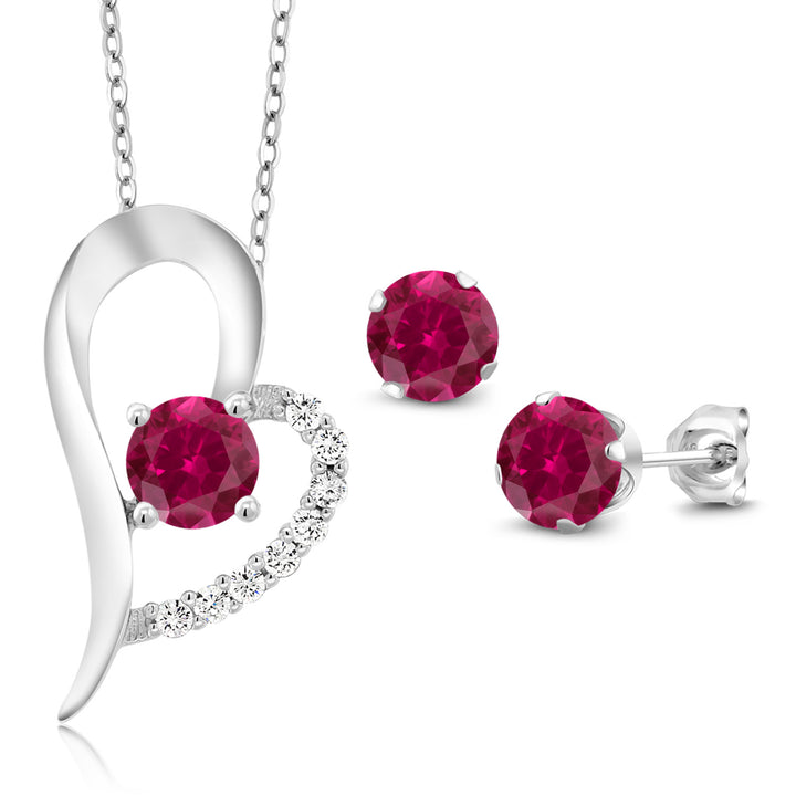 Created Ruby - July_Pendant Earrings Set in 925 Sterling Silver