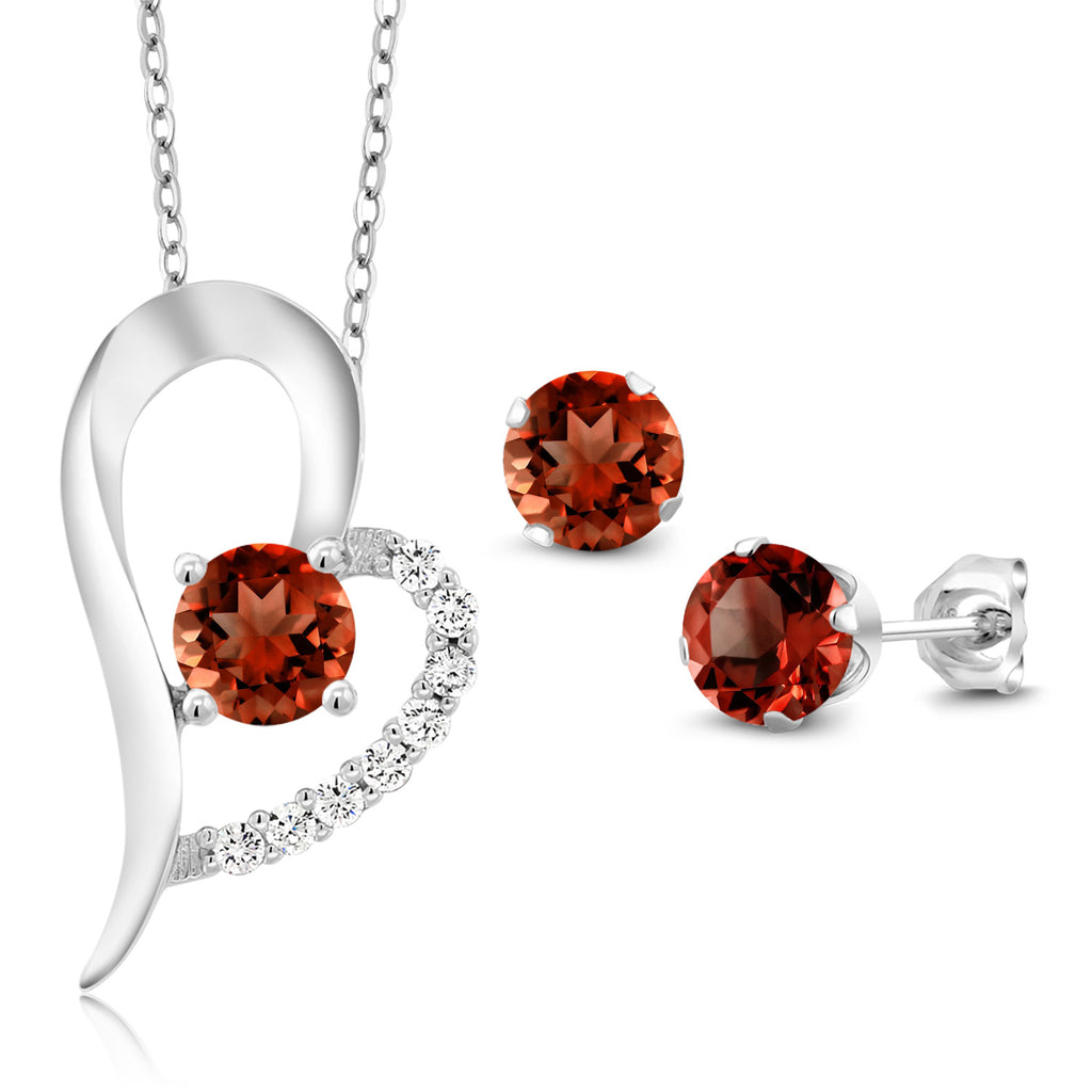 Garnet - January_Pendant Earrings Set in 925 Sterling Silver