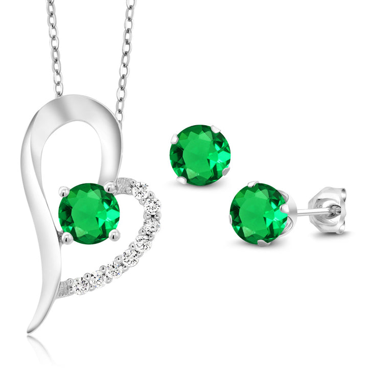 Nano Emerald - May_Pendant Earrings Set in 925 Sterling Silver