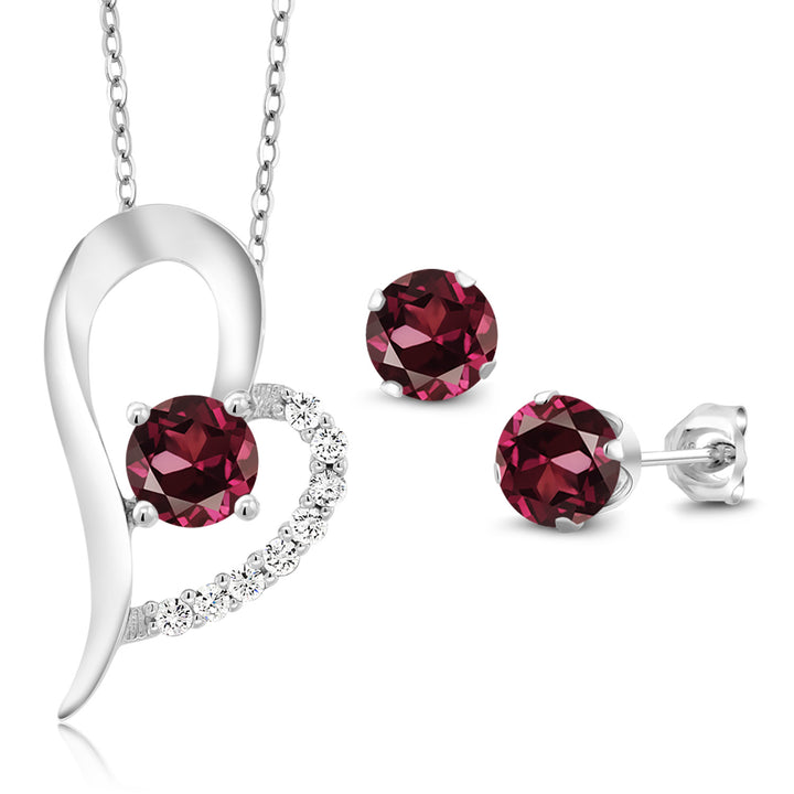 Rhodolite Garnet_Pendant Earrings Set in 925 Sterling Silver