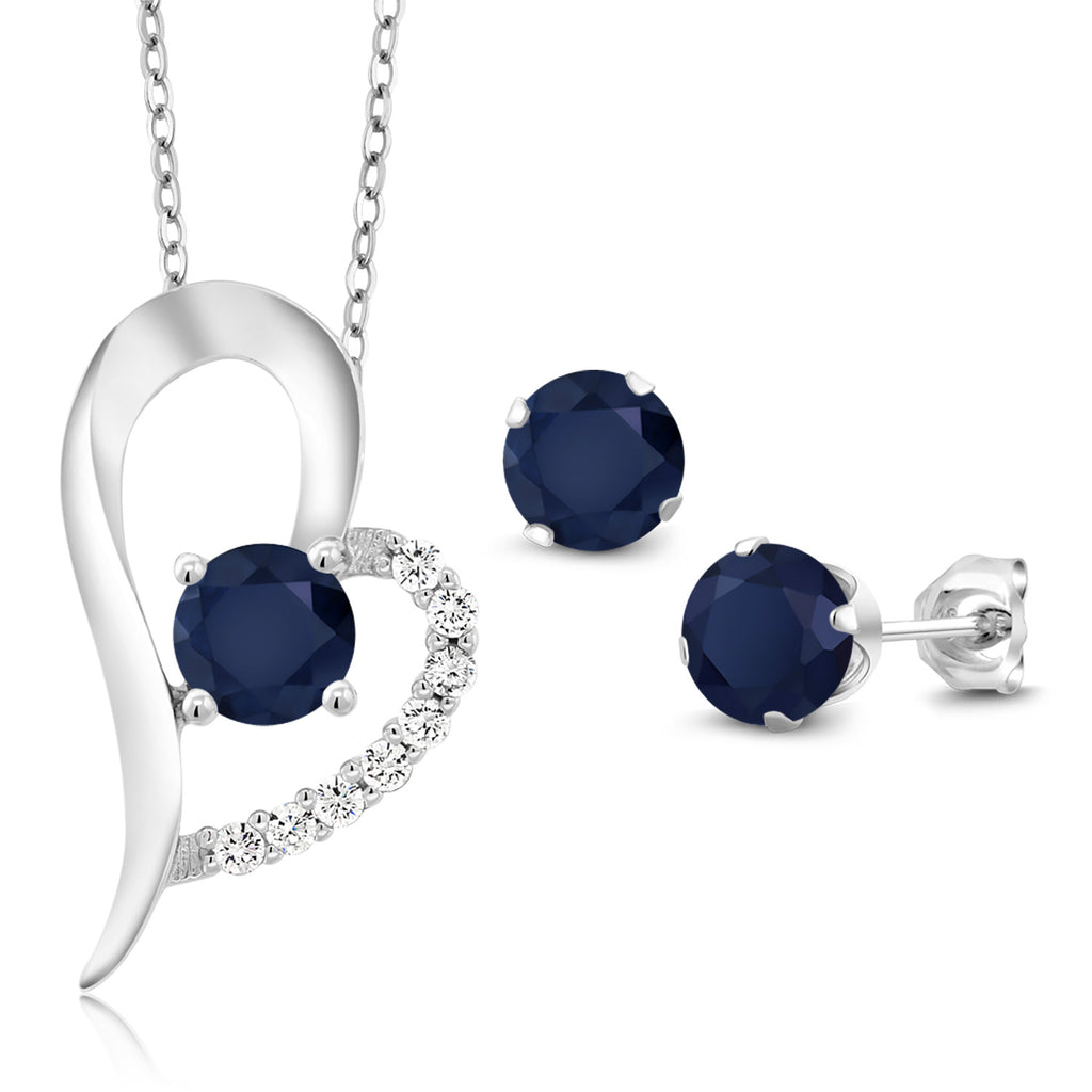 Blue Sapphire - September_Pendant Earrings Set in 925 Sterling Silver