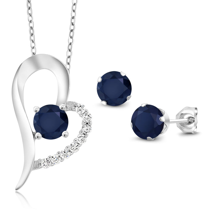 Blue Sapphire - September_Pendant Earrings Set in 925 Sterling Silver