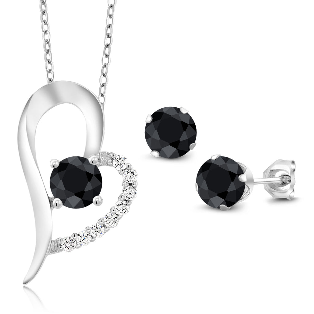 Black Sapphire - September_Pendant Earrings Set in 925 Sterling Silver
