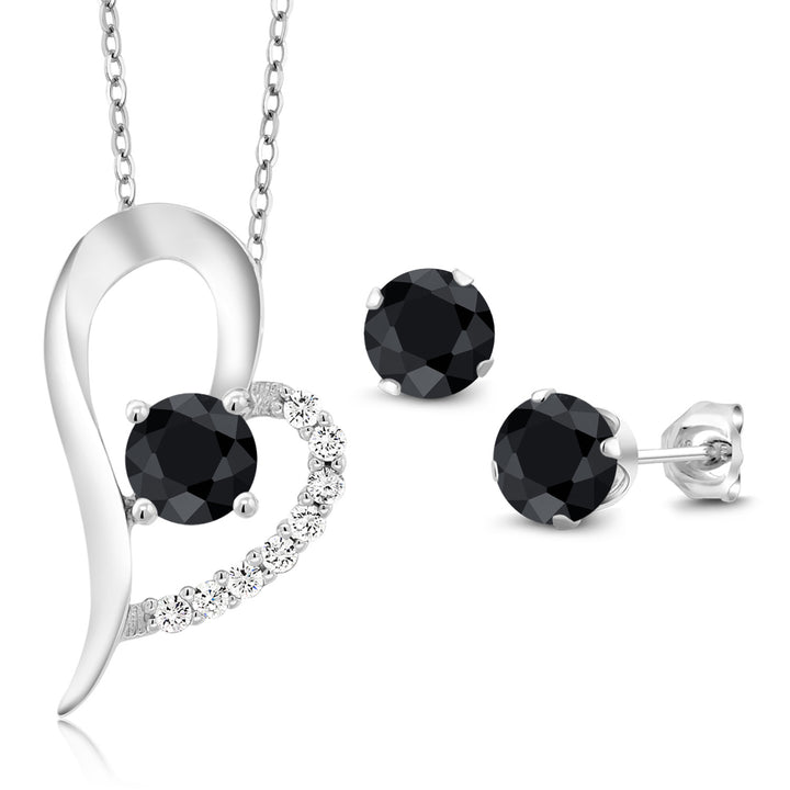 Black Sapphire - September_Pendant Earrings Set in 925 Sterling Silver
