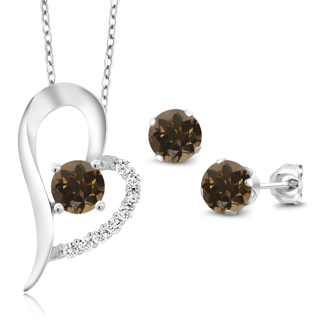 Smoky Quartz_Pendant Earrings Set in 925 Sterling Silver