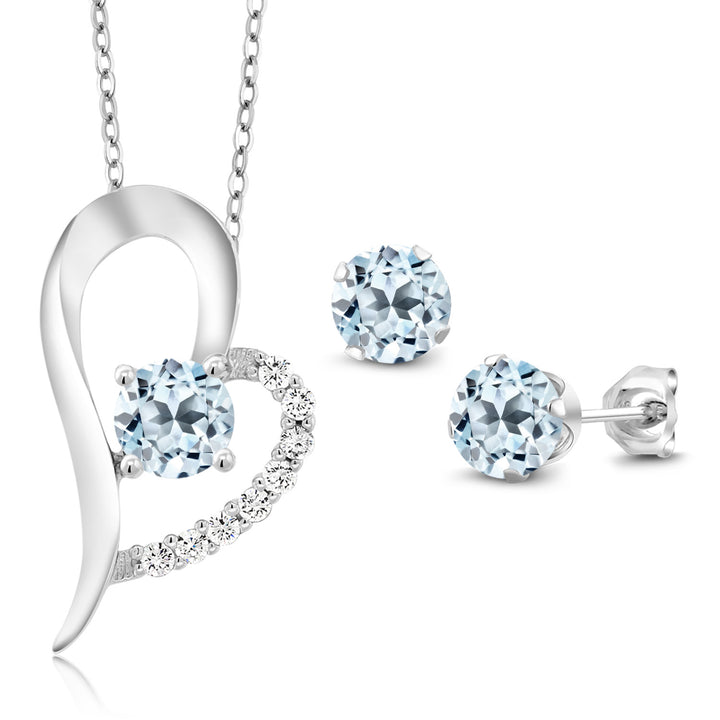 Sky Blue Topaz - November_Pendant Earrings Set in 925 Sterling Silver