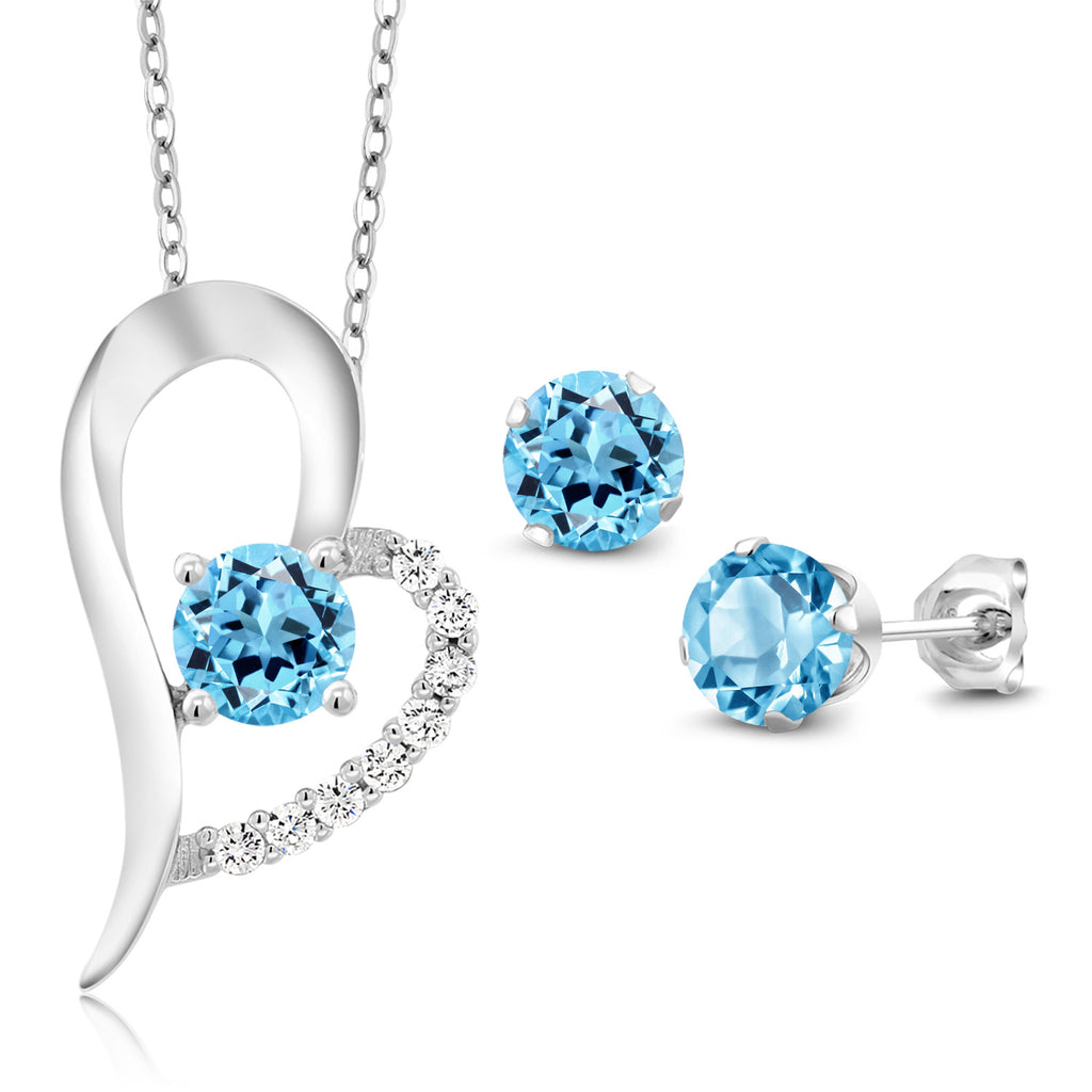 Swiss Blue Topaz - November_Pendant Earrings Set in 925 Sterling Silver