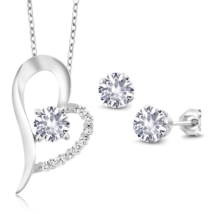 White Created Sapphire - September_Pendant Earrings Set in 925 Sterling Silver