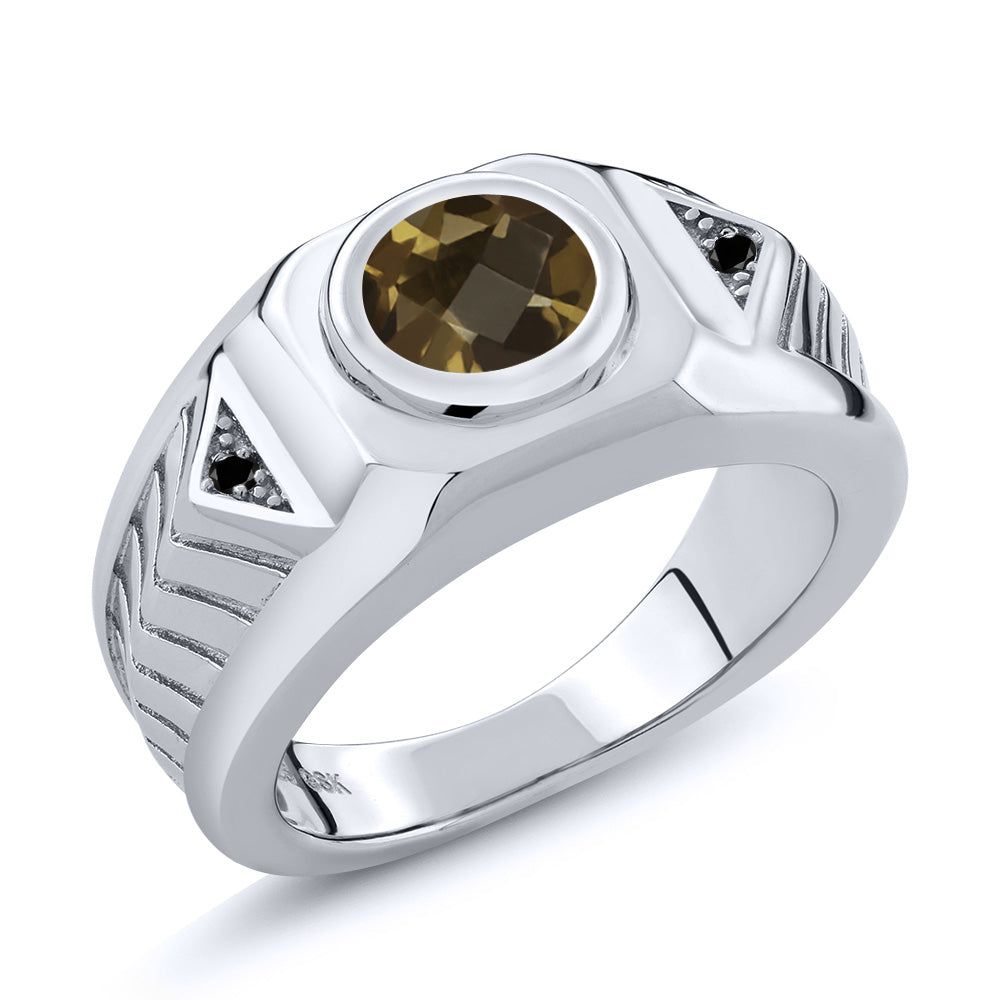 Smoky Quartz-Checkerboard_10_Ring in 925 Sterling Silver