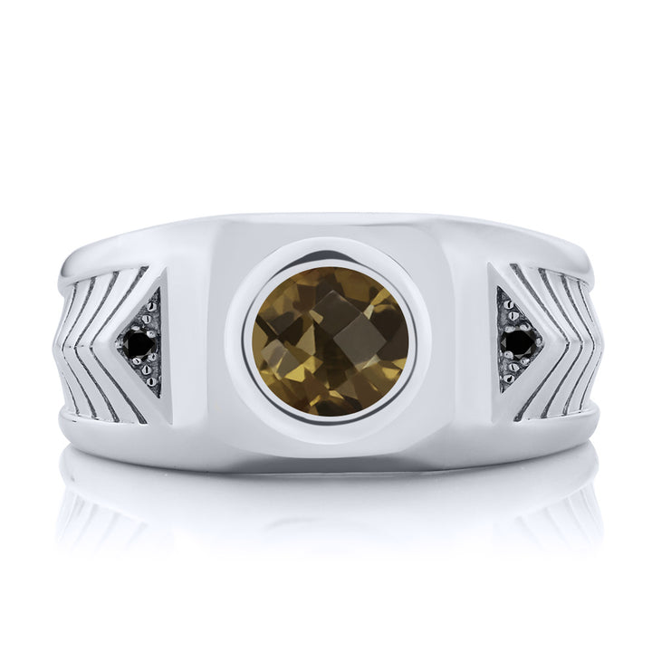 Smoky Quartz-Checkerboard_10_Ring in 925 Sterling Silver