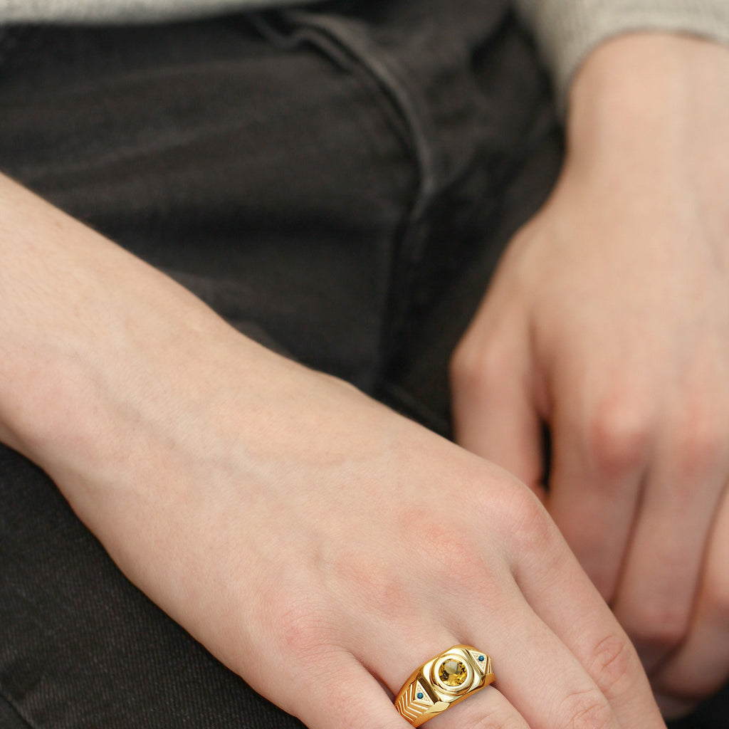 Citrine - November_10_Ring in 925 Yellow Gold Plated Silver