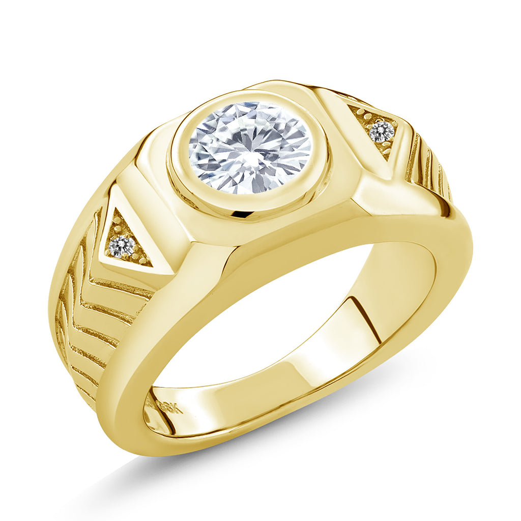 White Moissanite - April_7_Ring in 925 Yellow Gold Plated Silver