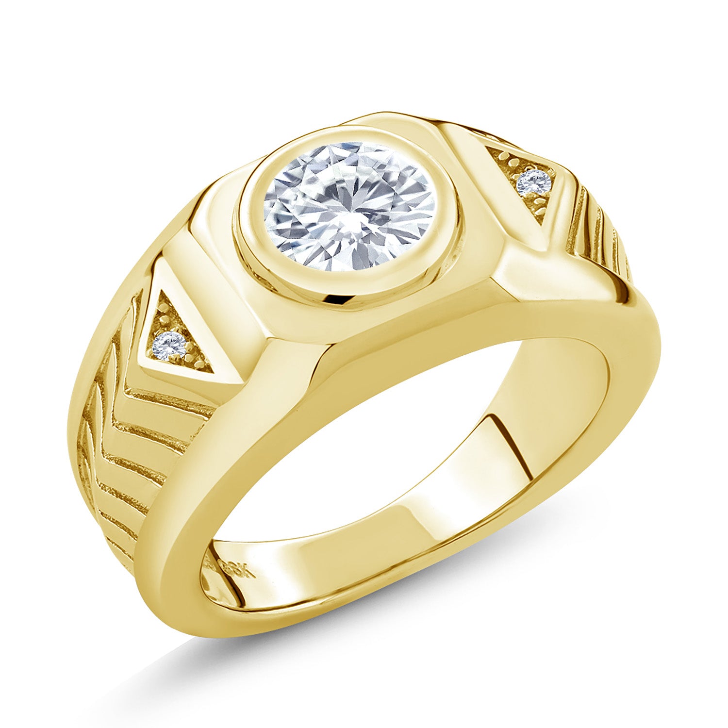White Moissanite - April_7_Ring in 925 Yellow Gold Plated Silver