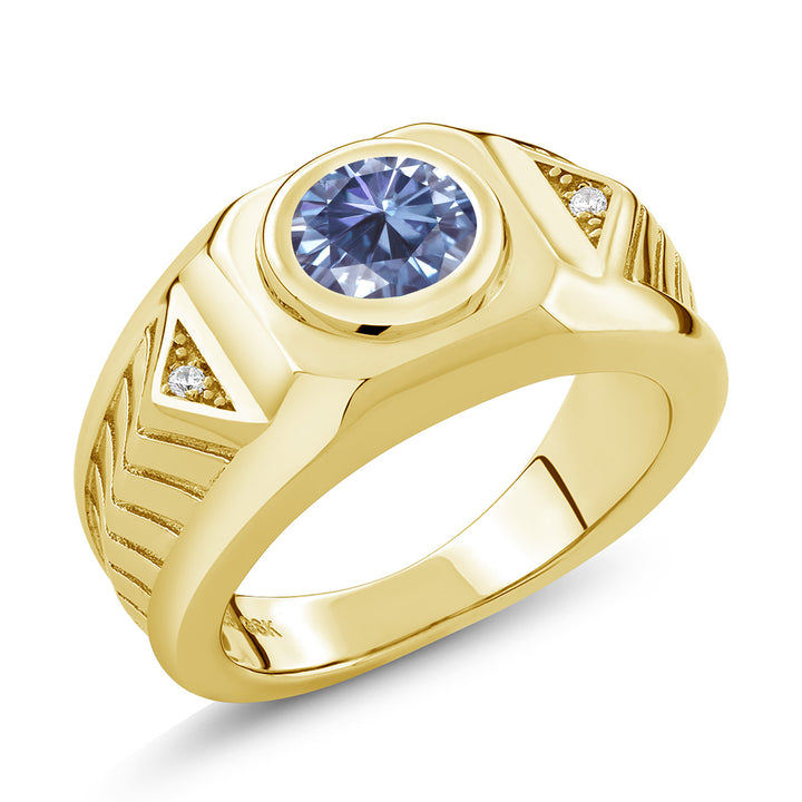 Persian Blue Moissanite - April_10_Ring in 925 Yellow Gold Plated Silver