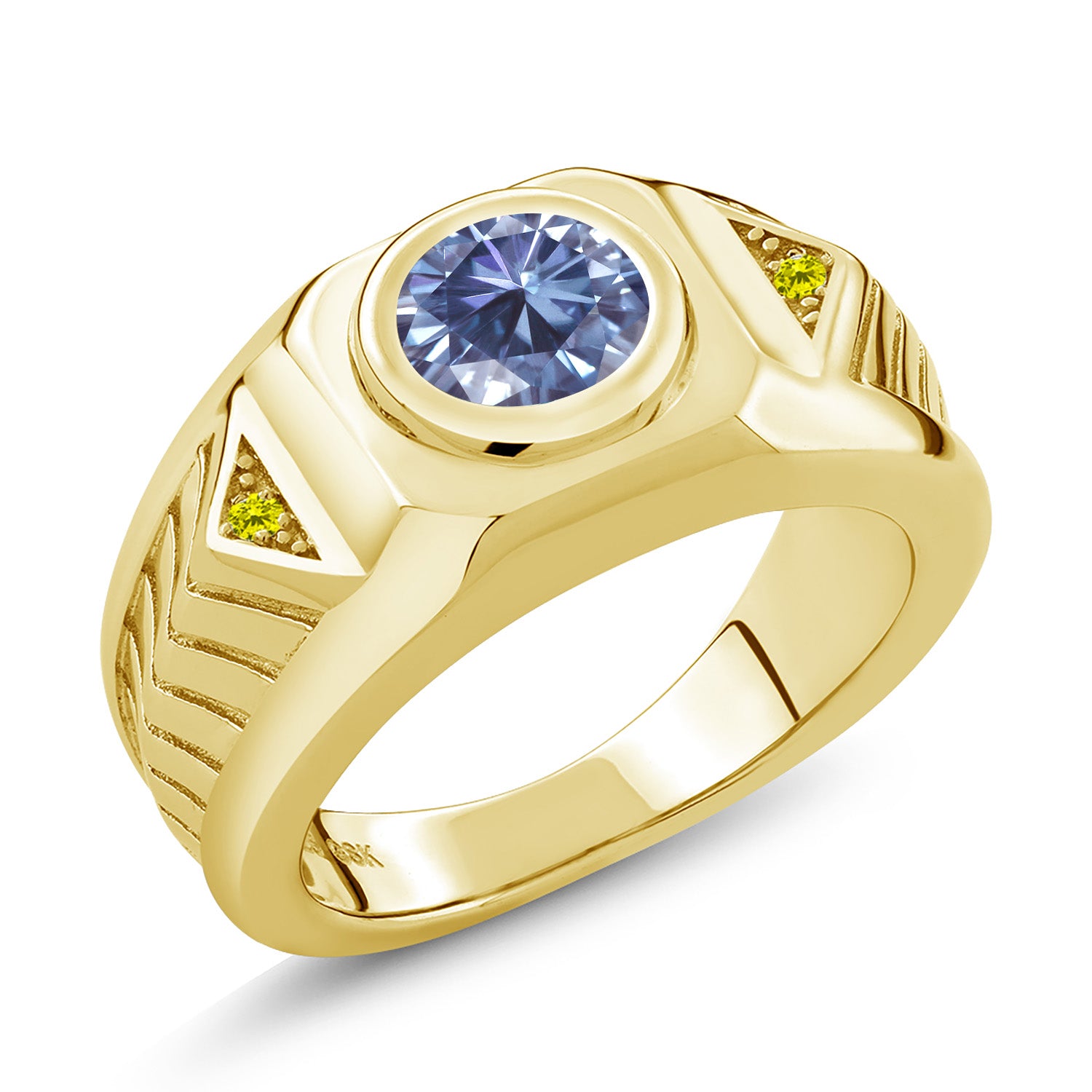Persian Blue Moissanite - April_7_Ring in 925 Yellow Gold Plated Silver