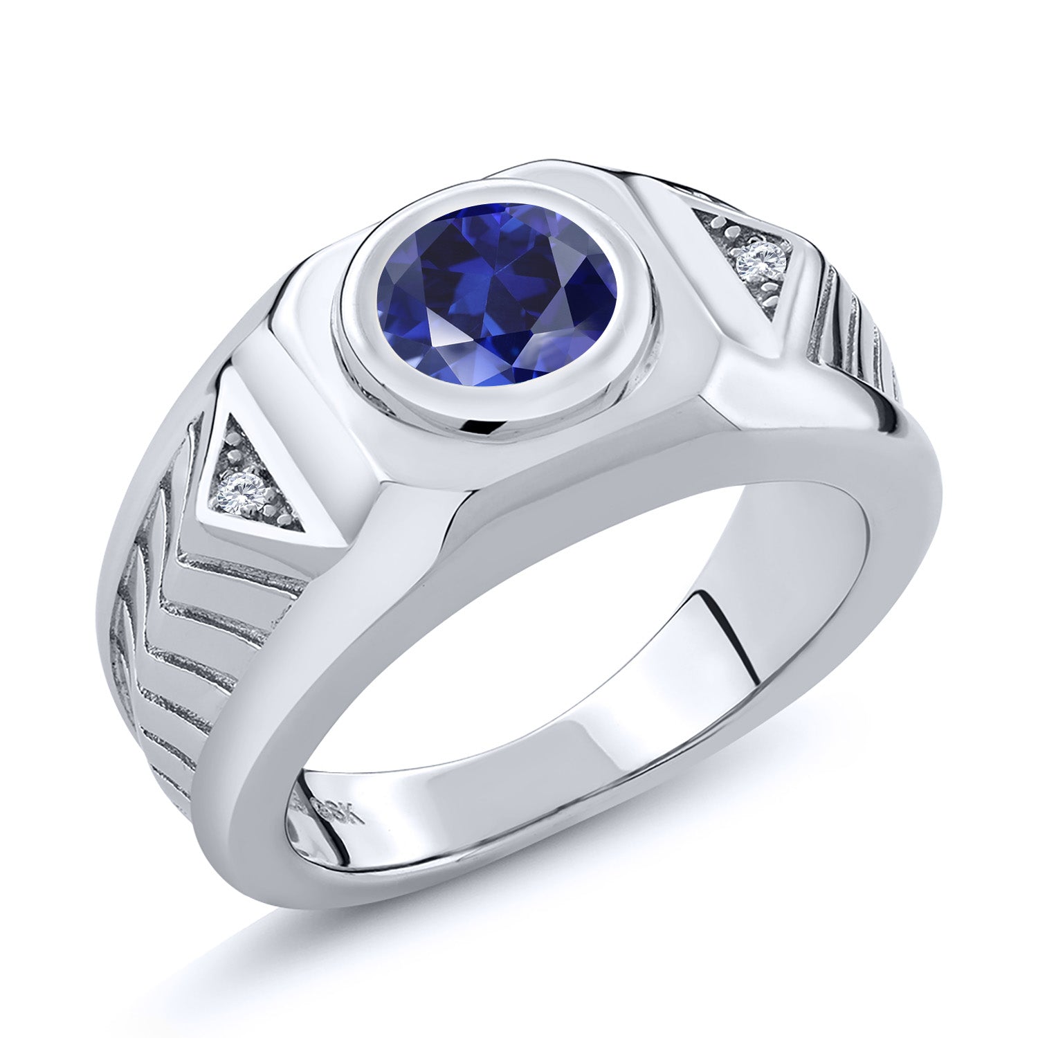 Blue Created Sapphire - September_12_Ring in 925 Sterling Silver