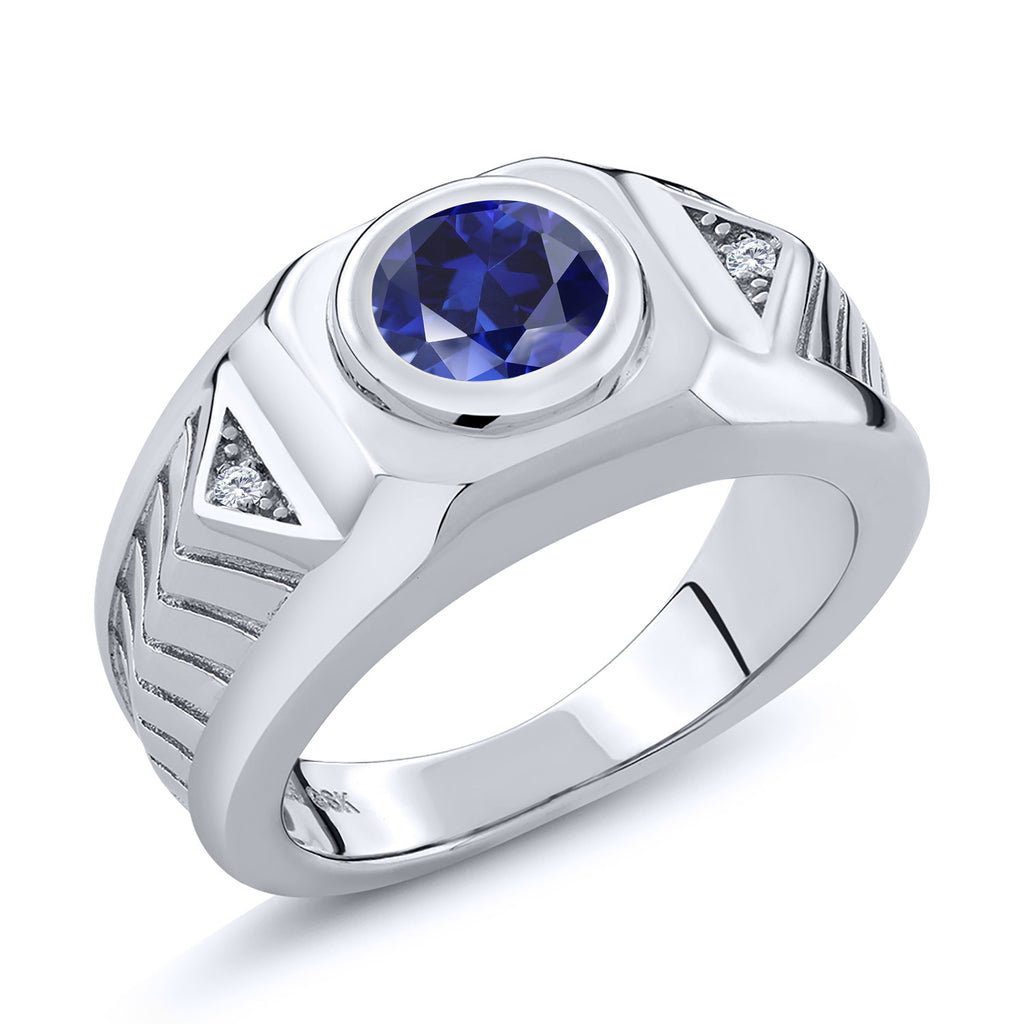 Blue Created Sapphire - September_13_Ring in 925 Sterling Silver