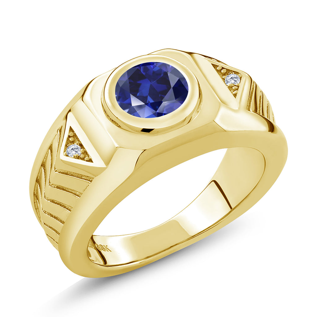 Blue Created Sapphire - September_12_Ring in 925 Yellow Gold Plated Silver