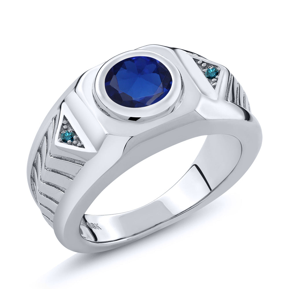 Blue Created Sapphire - September_9_Ring in 925 Sterling Silver