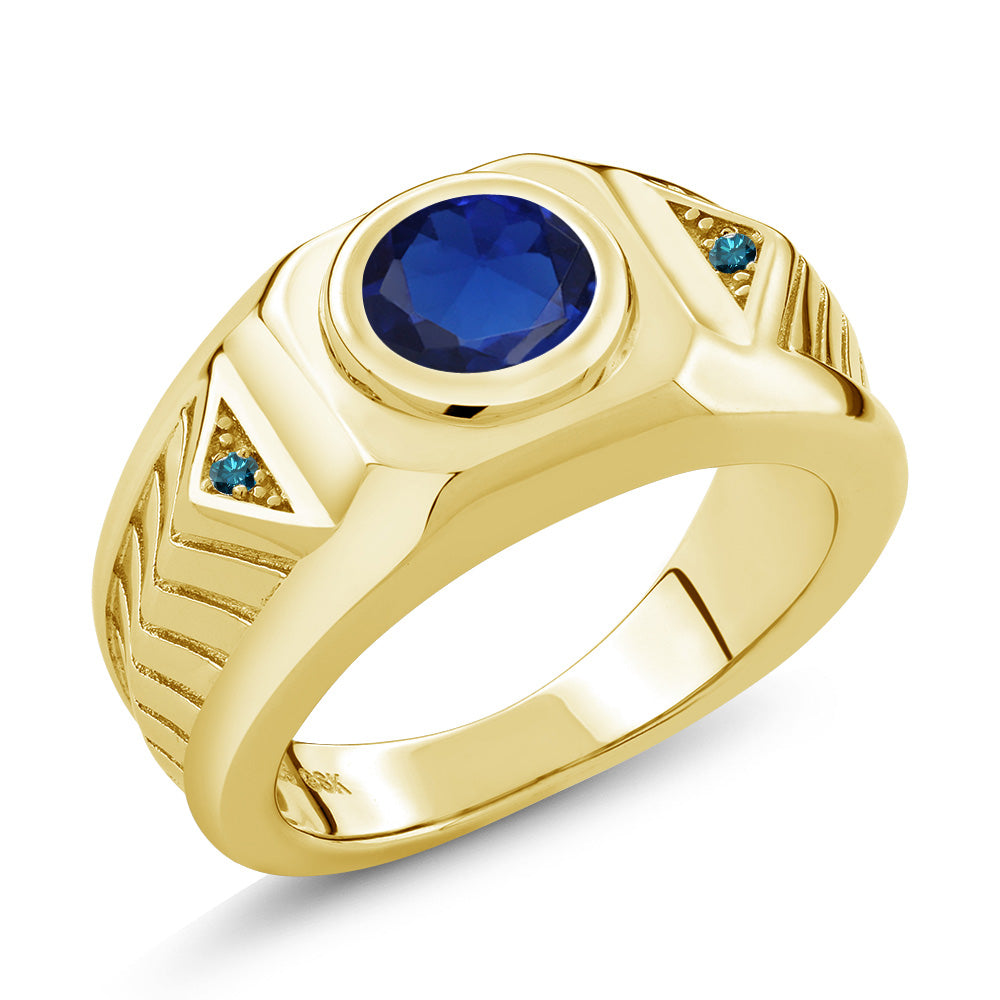 Blue Created Sapphire - September_11_Ring in 925 Yellow Gold Plated Silver