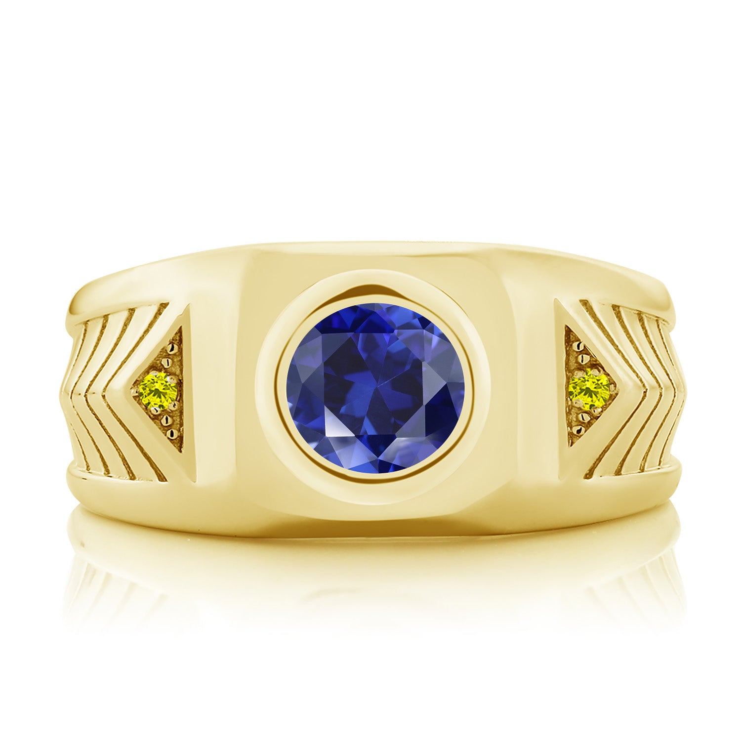 Blue Created Sapphire - September_10_Ring in 925 Yellow Gold Plated Silver